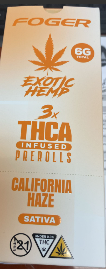 FOGER EXOTIC HEMP PROLL CALIFRNIA HAZE SATIVA 6G