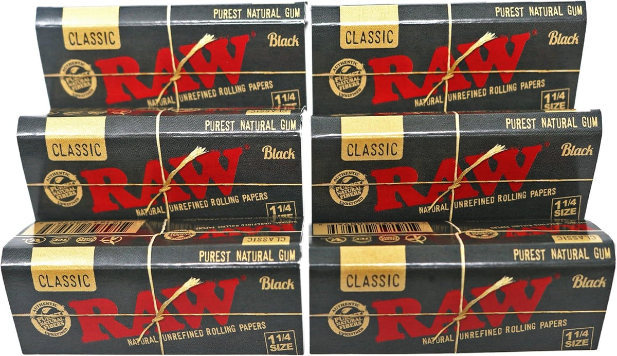 RAW CLASSIC 1 14 SIZE NATURAL UNREFINED ULTRA THIN 79MM ROLLING PAPERS BLACK 24 COUNT