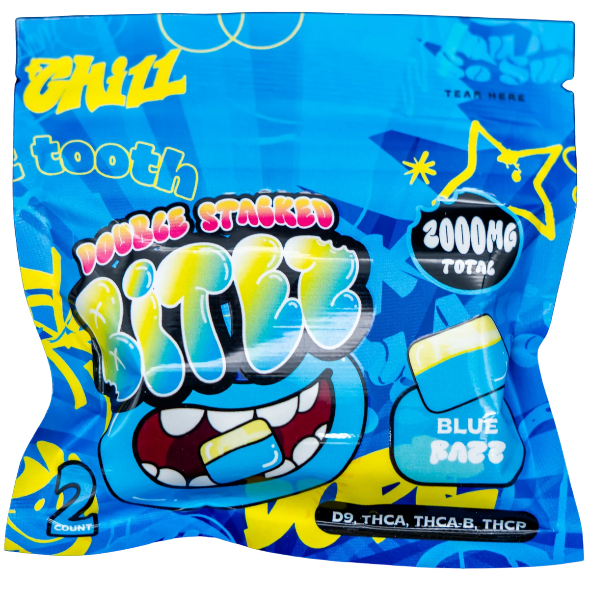 DOUBLE STACKED BITES D9 BLUE RAZZ GUMY 2000MG|749565997737|Pack Of|60