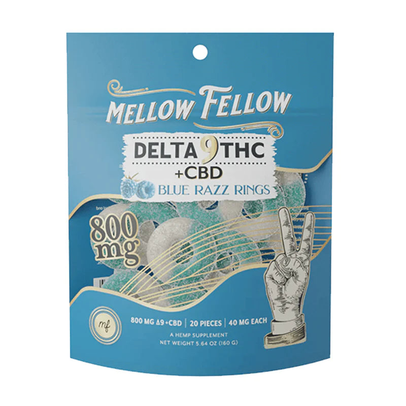 MELLOW FELLOW D9 CBD BLUE RAZZ RINGS 800MG|810121205402|Pack Of|6