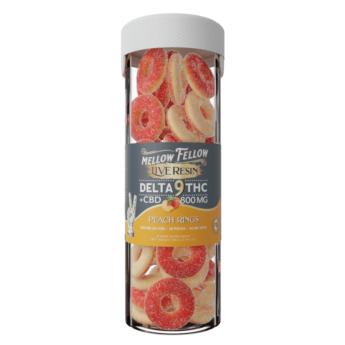 MELLOW FELLOW LR PEACH RINGS D9 800MG|810121205426|Pack Of|6