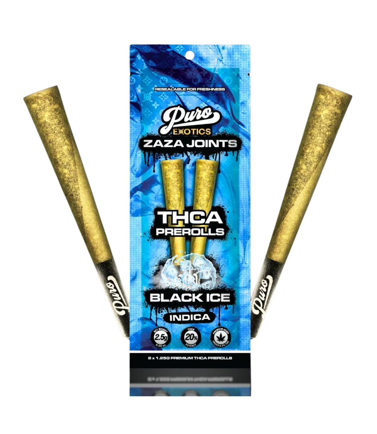 PURO ZAZA JOINTS THCA PROLL BLACK ICE INDICA 1.25GM
