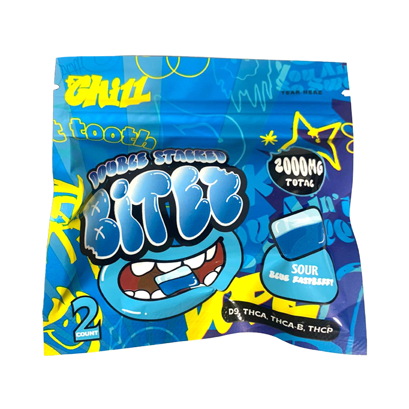DOUBLE STACKED BITES D9 SOUR BLUE RASPBERRY GUMY 2000MG|704674170624|Pack Of|60