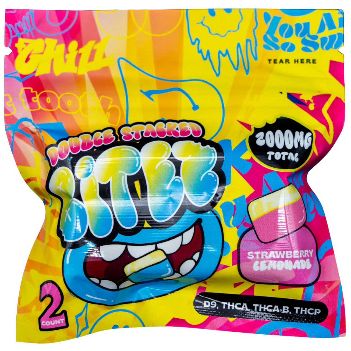 DOUBLE STACKED BITES D9 STRAWBERRY LEMONADE GUMY 2000MG|749565997713|Pack Of|60